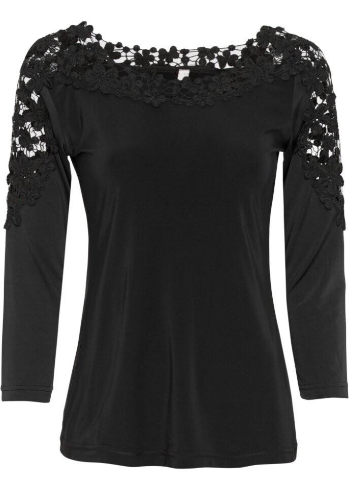 

Рубашка с вставкой крючком рукава 3/4 Bodyflirt Boutique, черный