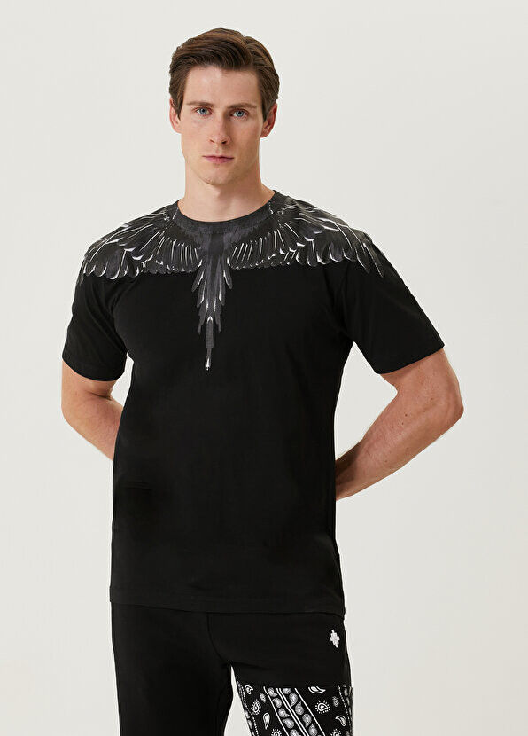 

Черная футболка с принтом wing на воротнике Marcelo Burlon, Черный