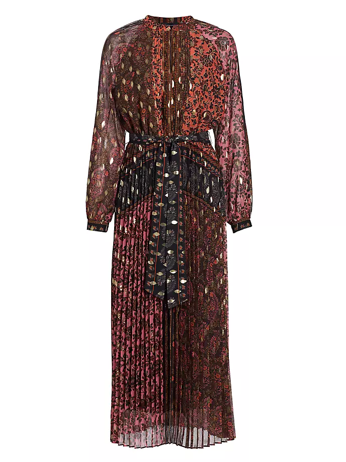 Плиссированное платье миди с поясом Larisa Elie Tahari, цвет viper taj