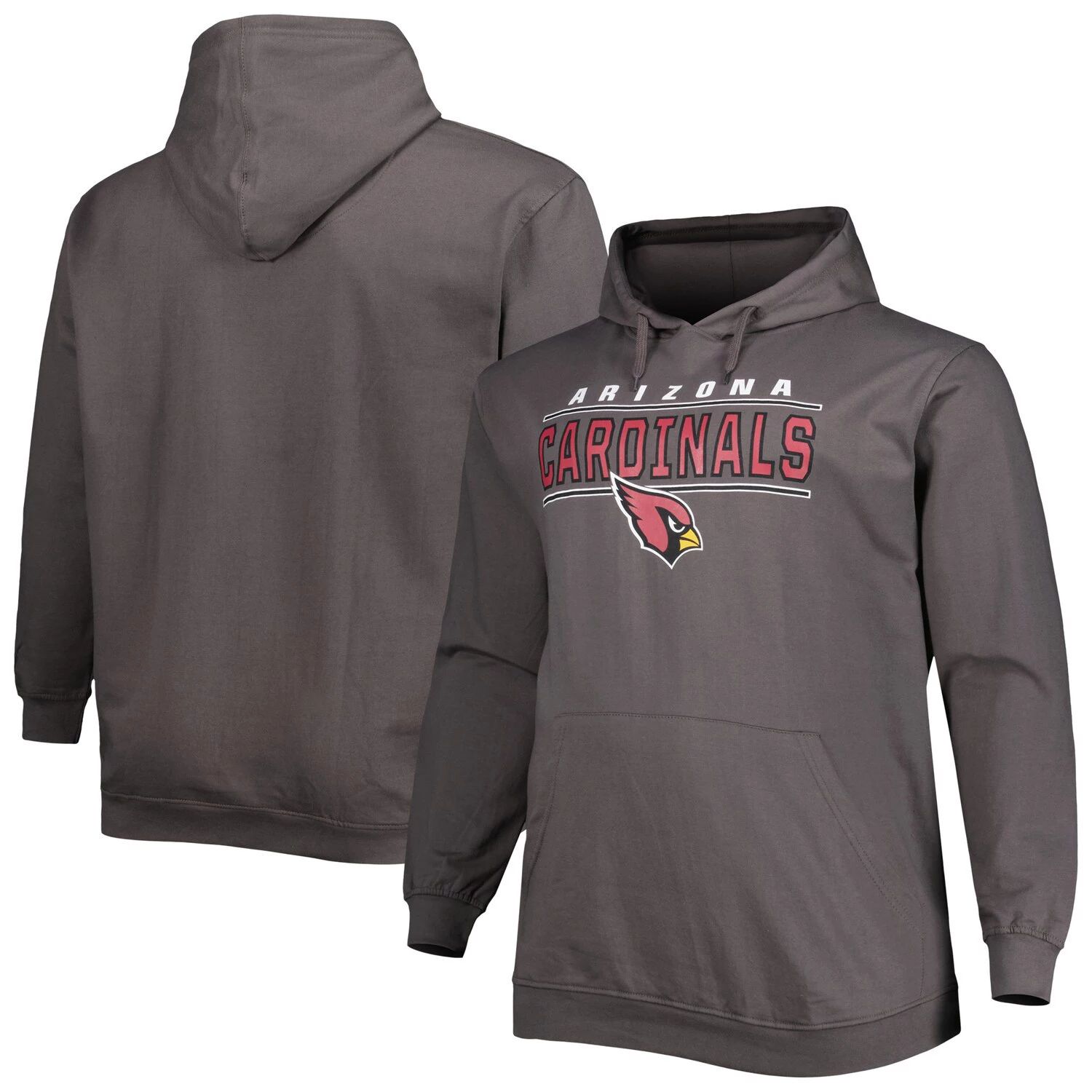 Мужской темно-серый пуловер с капюшоном и логотипом Arizona Cardinals Big & Tall