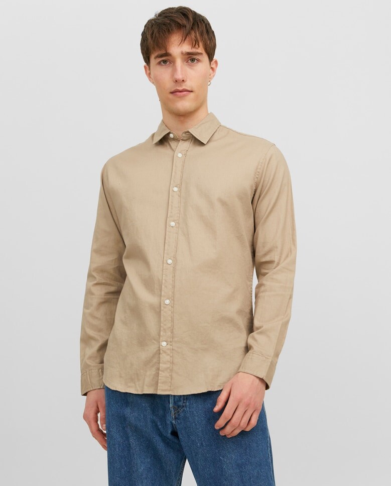 

Мужская узкая рубашка в клетку Jack & Jones, бежевый