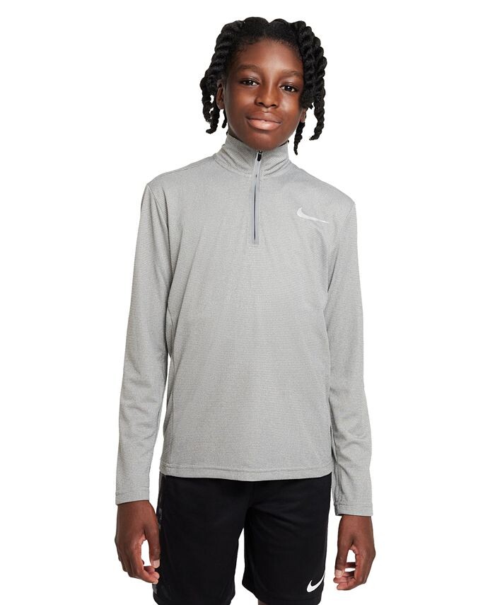 

Футболка свободного кроя для тренировок Dri-FIT Poly+ с молнией 1/4 для мальчиков Nike, серый
