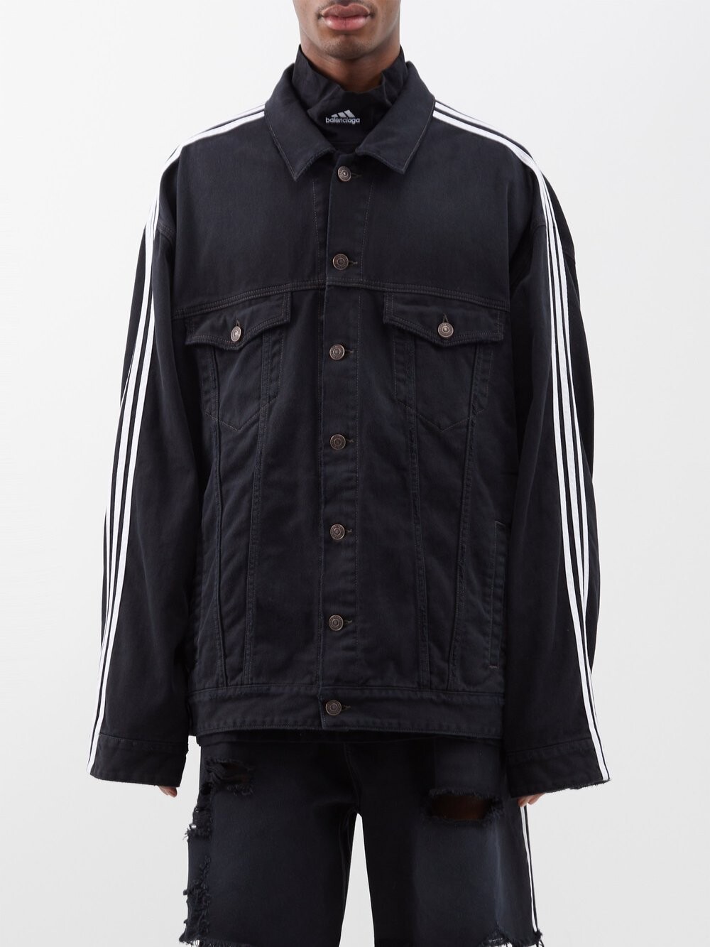 

Джинсовая куртка оверсайз с тремя полосками из коллекции adidas Balenciaga, черный