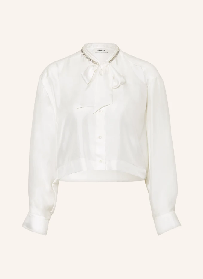 Блуза с завязками из шелка с драгоценными камнями Sandro, белый