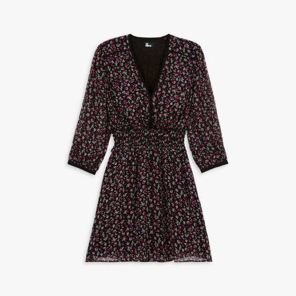 

Тканое платье мини с присборенной талией и цветочным принтом The Kooples, черный