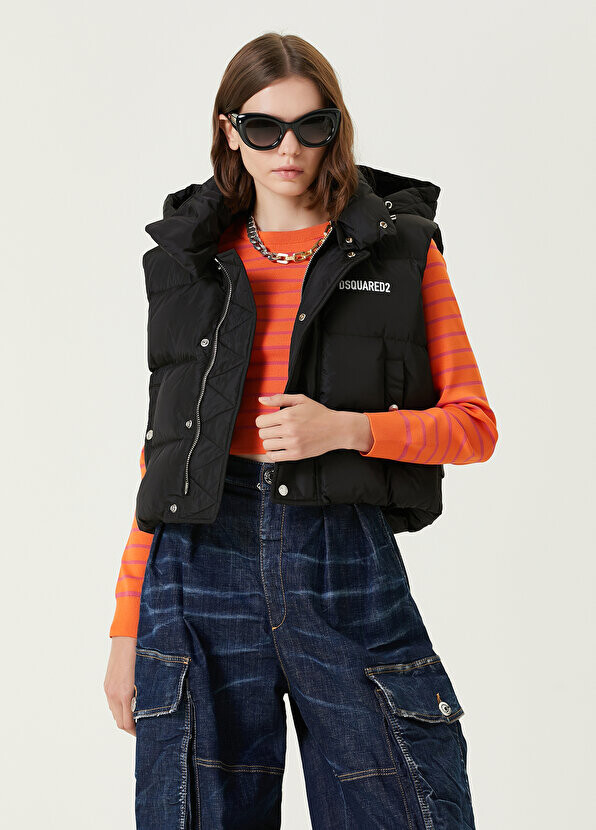 

Черный пуховый жилет с капюшоном Dsquared2