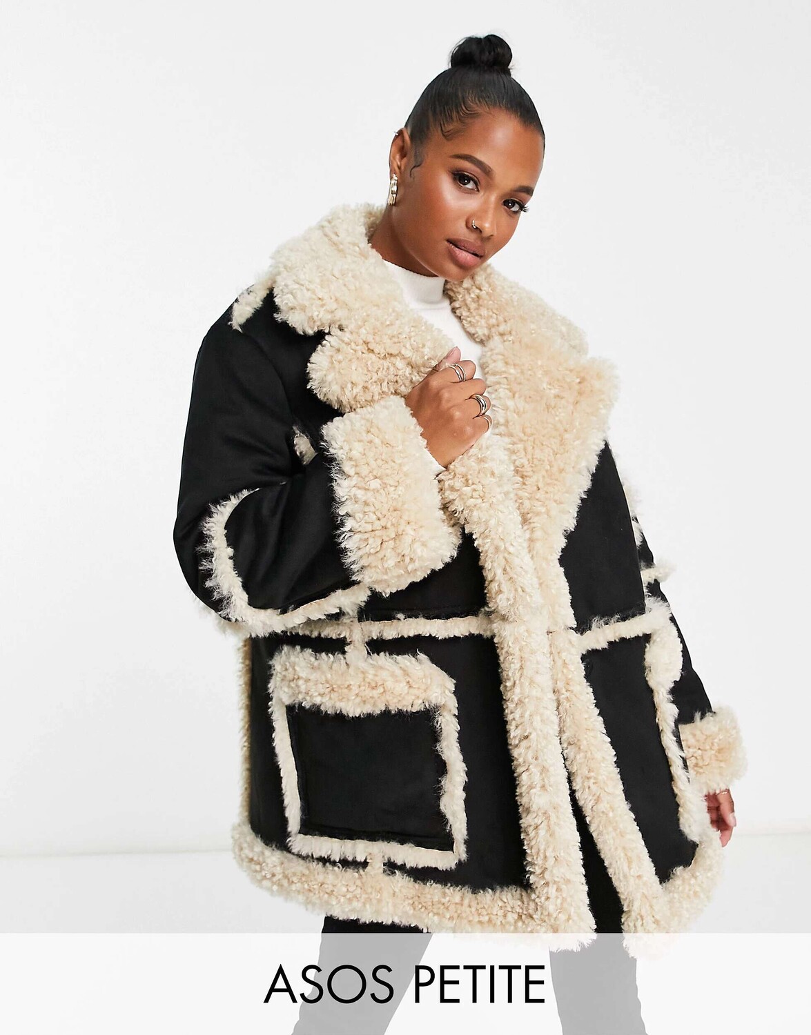 

Черная оверсайз-куртка-авиатор на шнуровке ASOS DESIGN Petite, Черный
