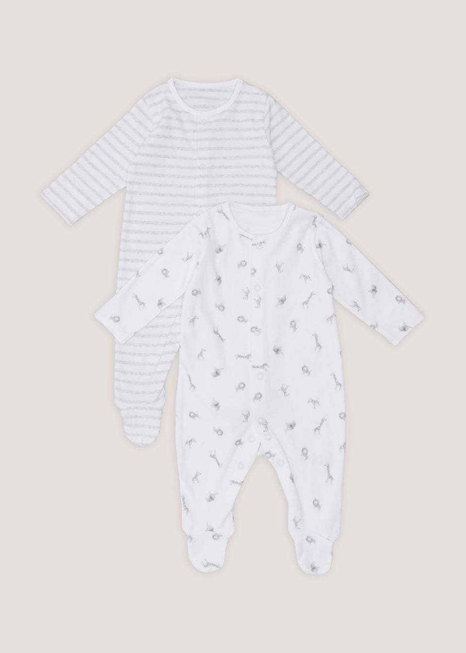 Комплект из 2 серых пижам с принтом сафари для малышей (для новорожденных до 23 мес.), белый