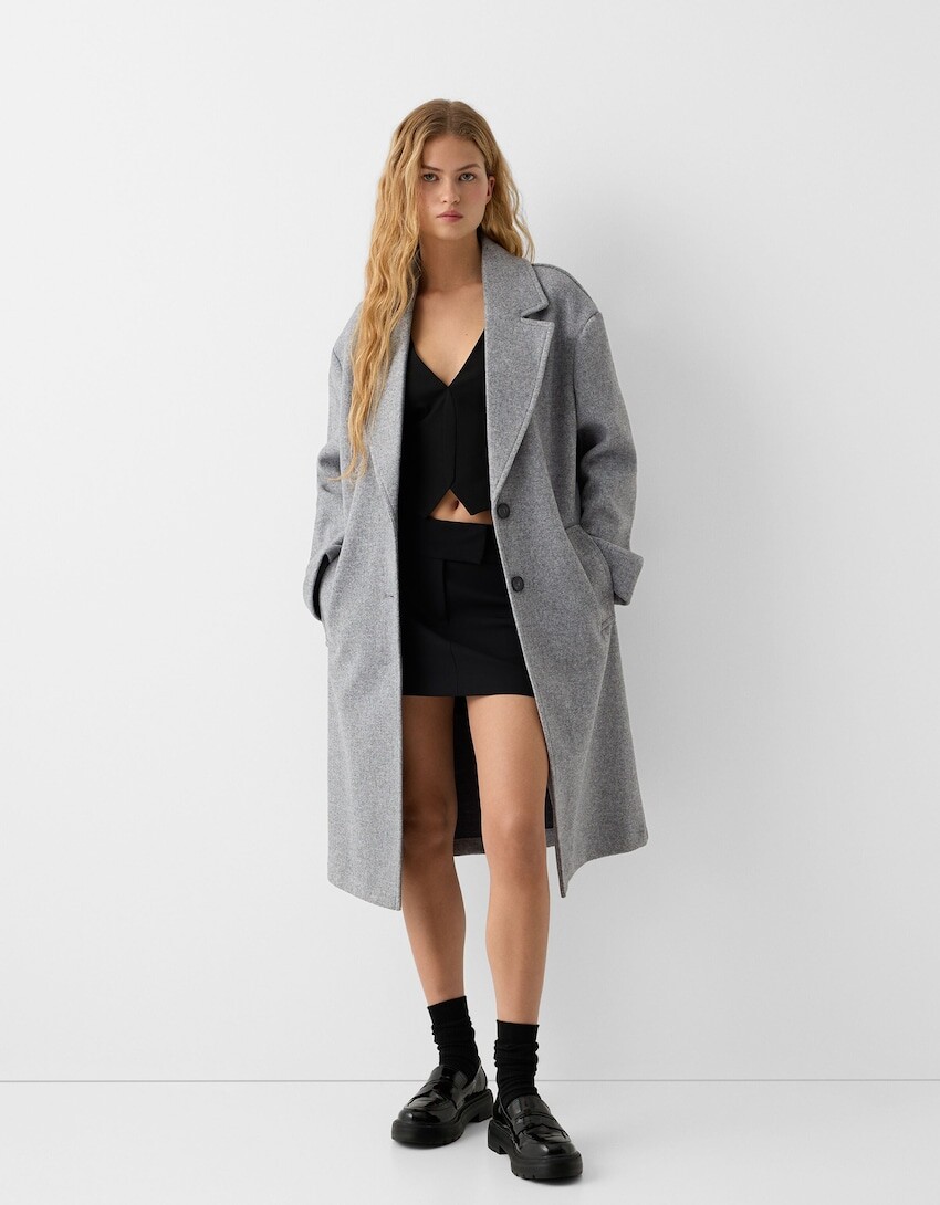 

Длинное мягкое пальто Bershka, серый