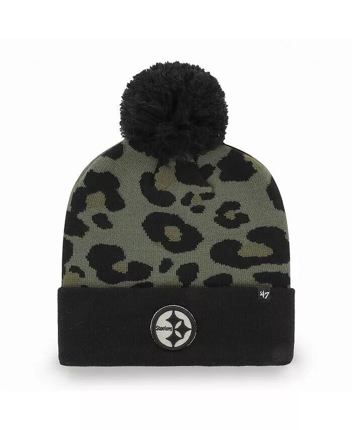 

Женская зелено-черная вязаная шапка с манжетами и помпоном Pittsburgh Steelers Bagheera '47 Brand, мультиколор