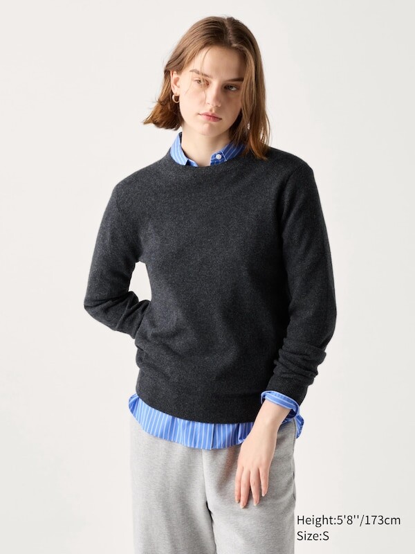 

Кашемировый джемпер с круглым вырезом Uniqlo, серый