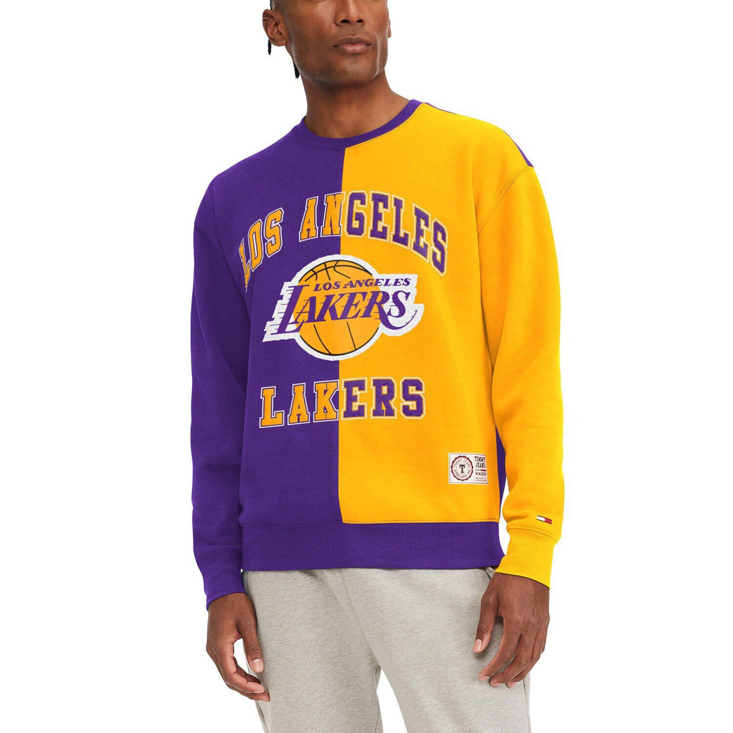 

Мужские джинсы Tommy Jeans фиолетового/золотого цвета Los Angeles Lakers Keith, пуловер с разрезом, толстовка, Фиолетовый
