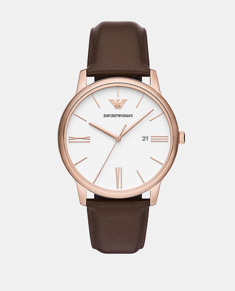 цена AR11572 Коричневые кожаные мужские часы Emporio Armani, коричневый