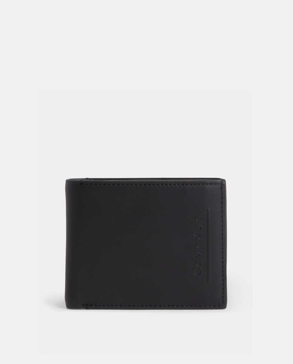 

Черный кожаный кошелек с монетницей и RFID Calvin Klein, черный