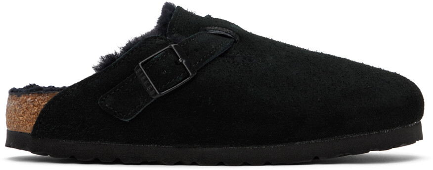 

Черные узкие бостонские сабо из овчины Birkenstock