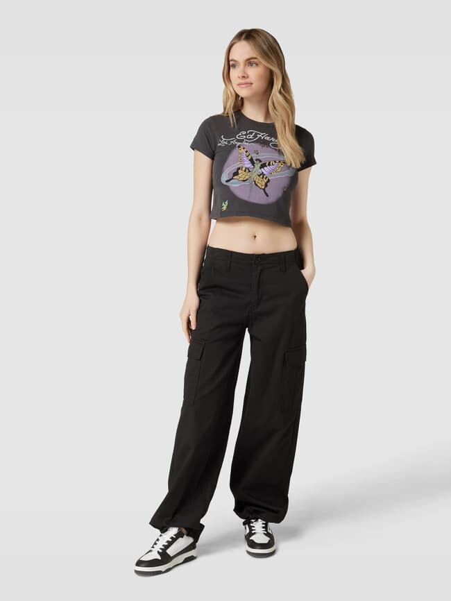 

Укороченная футболка с круглым вырезом, модель MOTHERFLY Ed Hardy, черный