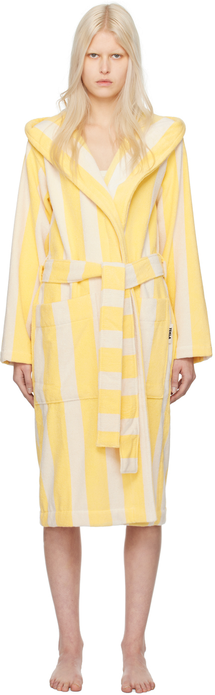 цена Желтый халат с капюшоном Tekla, цвет Yellow stripes
