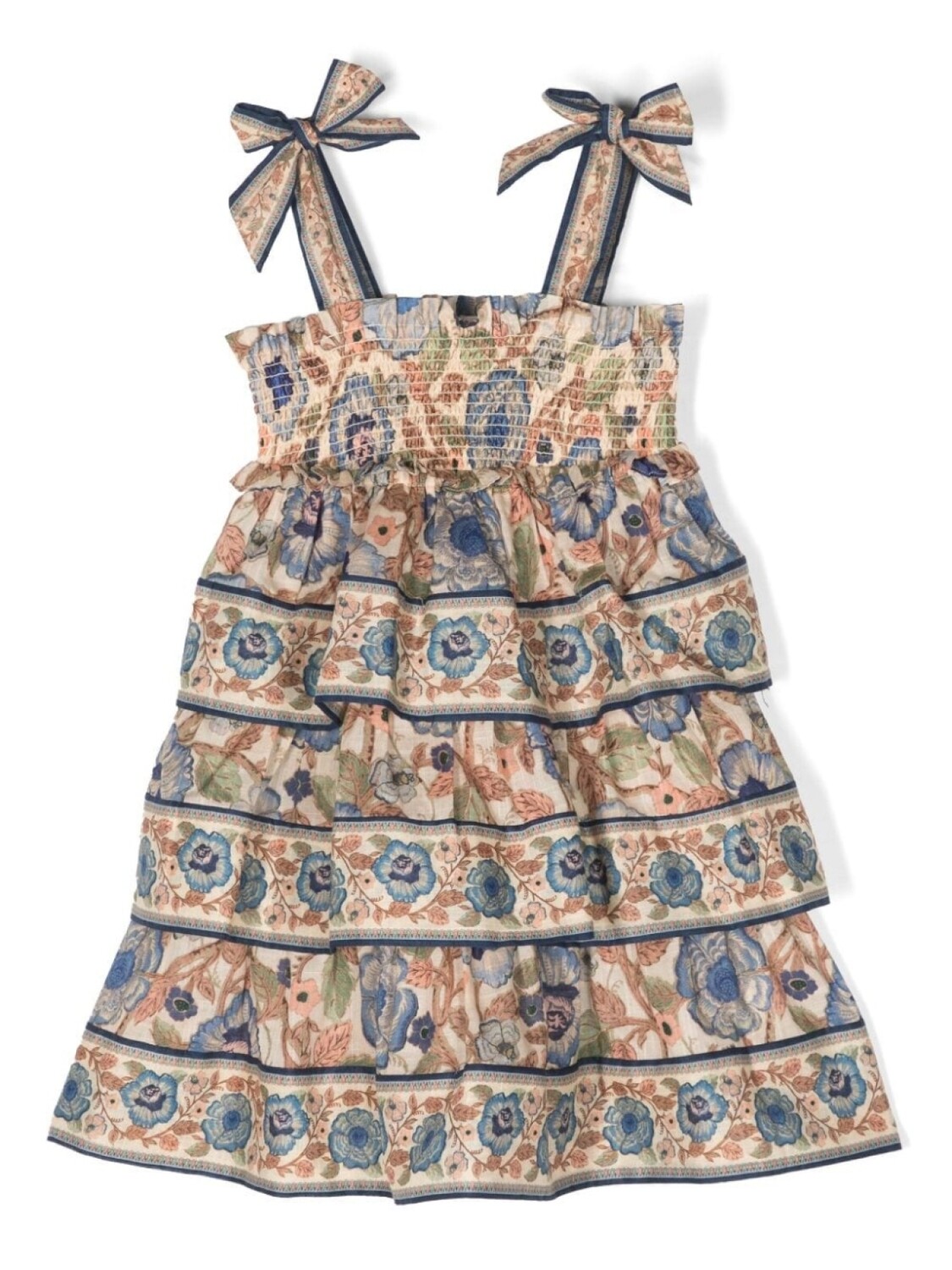 

ZIMMERMANN Kids присборенное платье Junie с цветочным принтом, нейтральный цвет