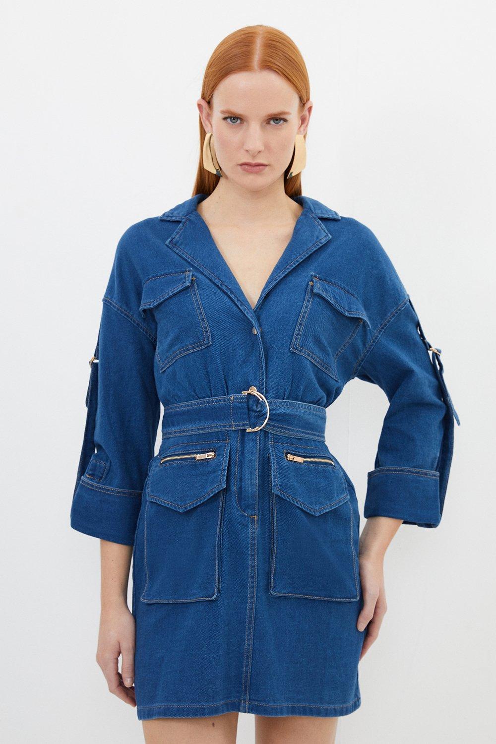 цена Мини-платье-рубашка из джинсовой ткани Tall Karen Millen, синий