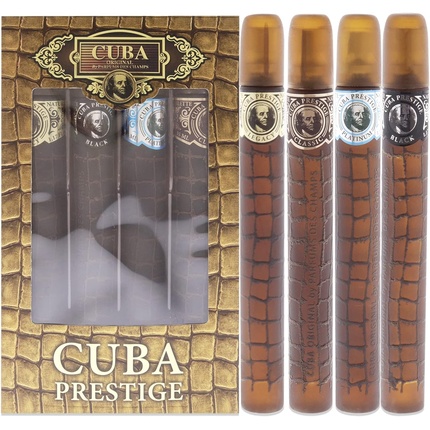 Подарочный набор Prestige для мужчин из 4 предметов: классический Edt-спрей 1,17 унции, черный Edt-спрей 1,17 унции, Edt-спрей Platinum 1,17 унции, Edt-спрей Legacy 1,17 унции, Cuba