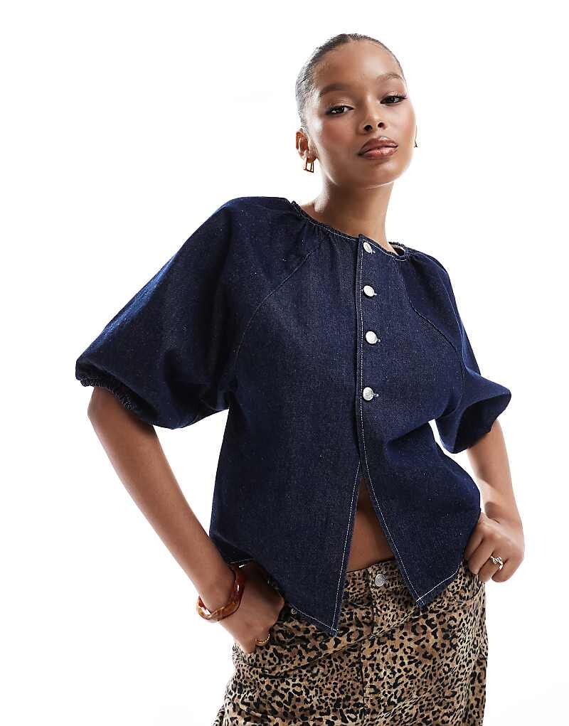 

ASOS DESIGN – джинсовый топ цвета индиго с рукавами реглан