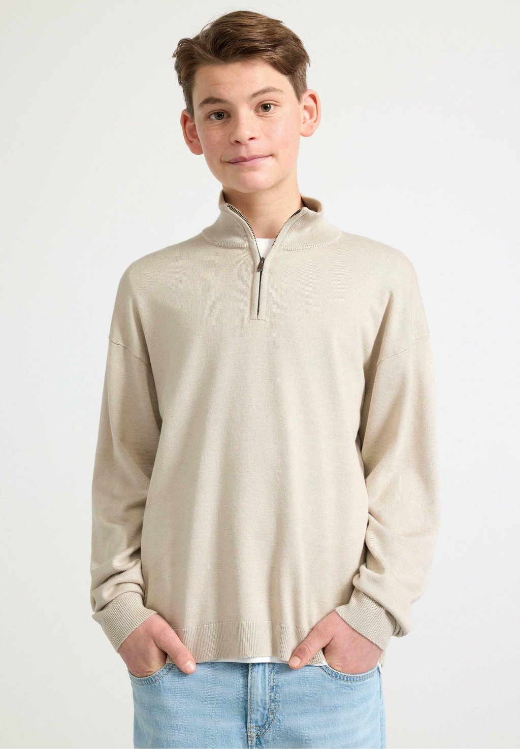 

Вязаный свитер HALF-ZIP Lindex, цвет light beige