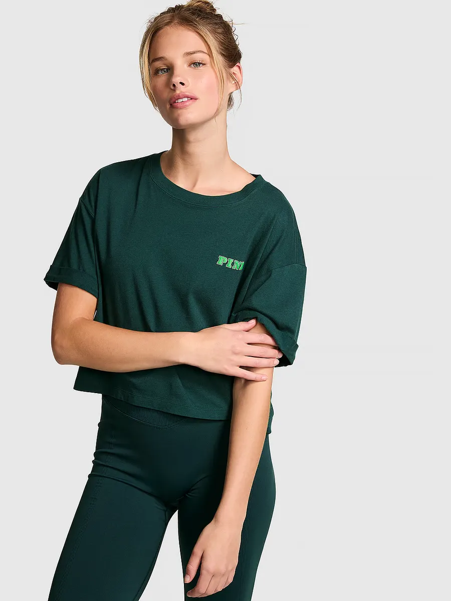 

Укороченная футболка Campus из хлопка Pink, цвет Deep Forest