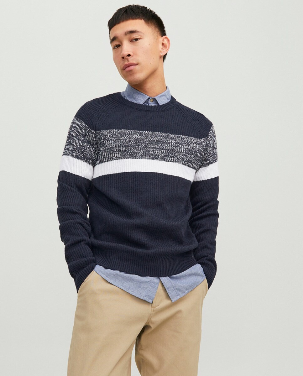 

Мужской вязаный свитер с круглым вырезом Jack & Jones, синий