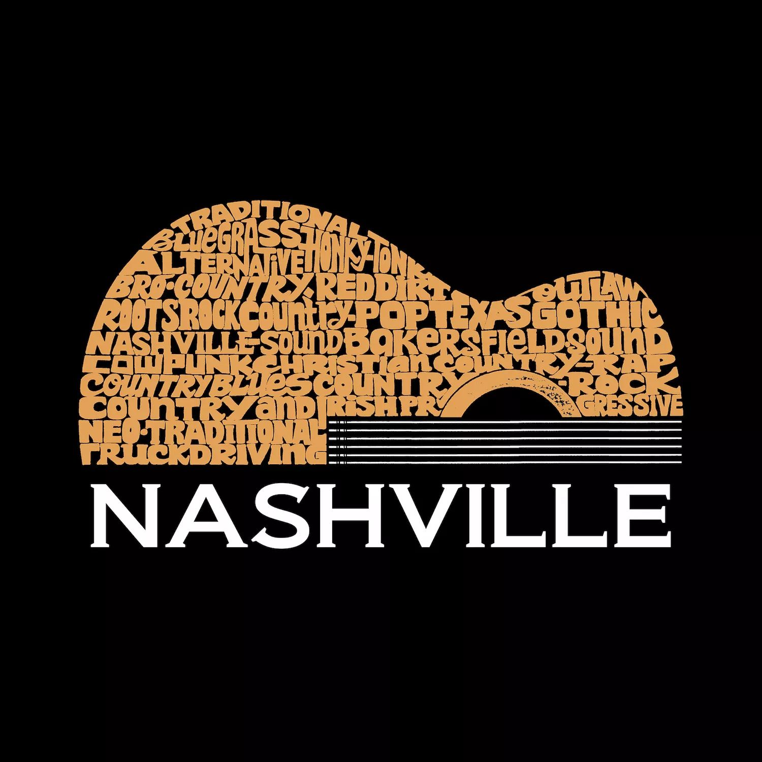 цена Nashville Guitar — мужская футболка с рисунком Word Art LA Pop Art