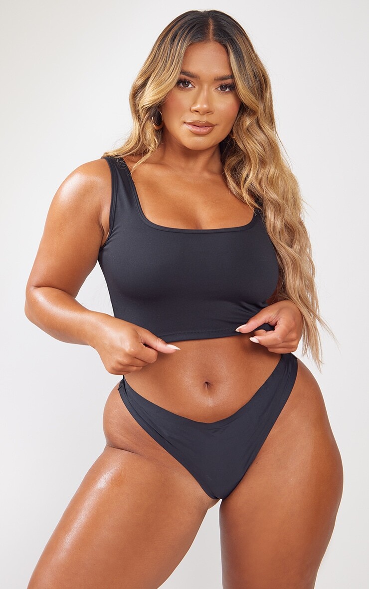 

PrettyLittleThing Черный мягкий бесшовный укороченный топ с круглым вырезом