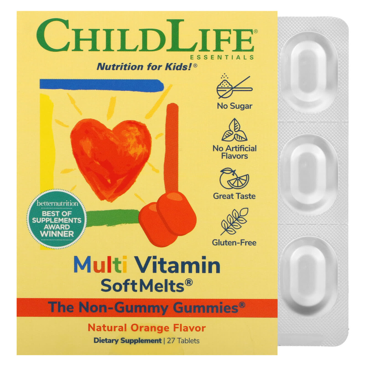 

Multi Vitamin SoftMelts со вкусом натурального апельсина, 27 таблеток, ChildLife Essentials