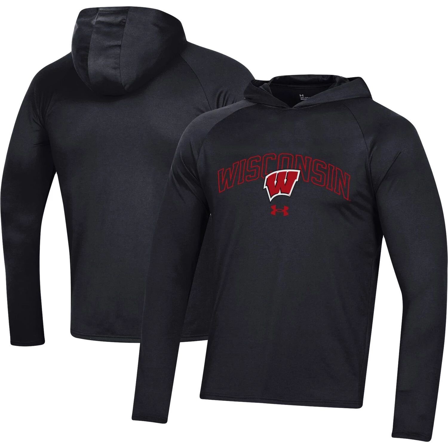 

Мужская черная футболка реглан с длинным рукавом и капюшоном Wisconsin Badgers 2023 Sideline Tech Under Armour, Черный