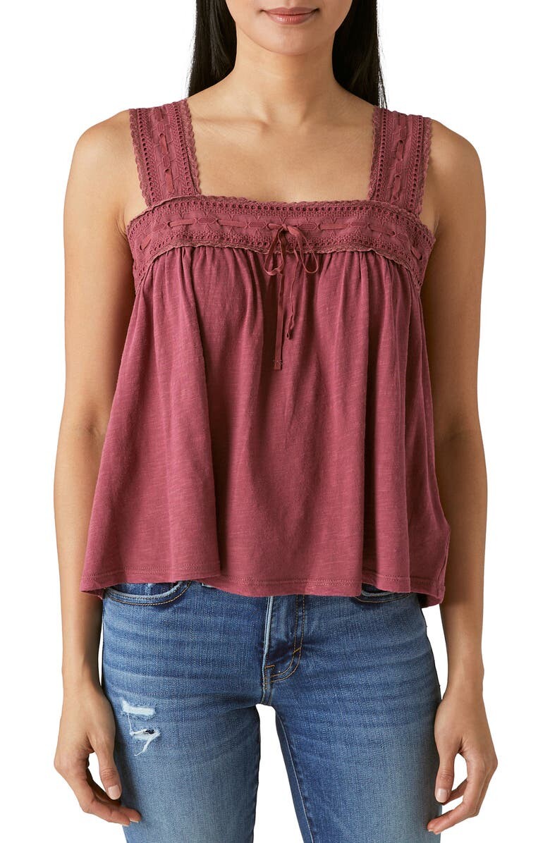 

Майка с квадратным вырезом и кружевной отделкой LUCKY BRAND