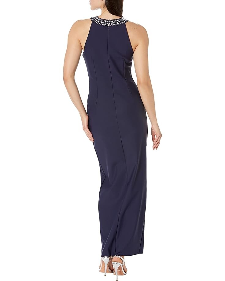 

Платье Alex Evenings Long Halter Neck Column Dress with Overlay Skirt, темно-синий
