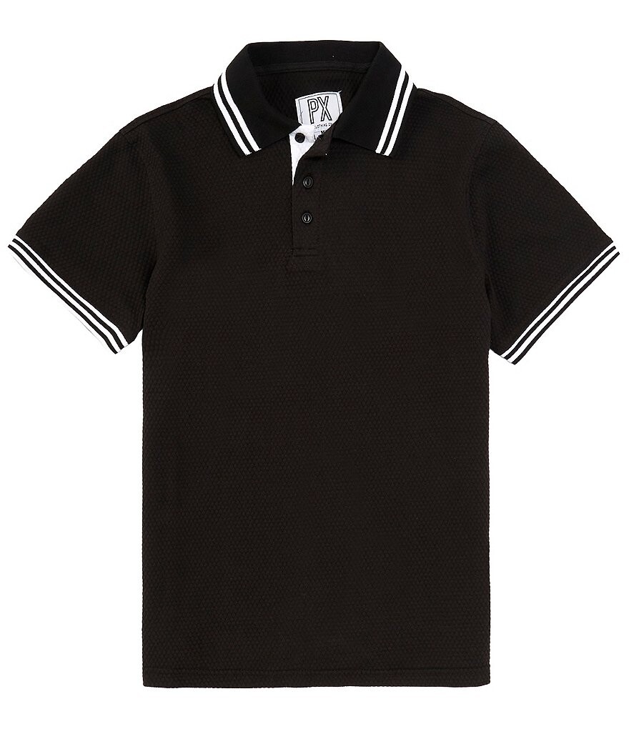 

PX Clothing Рубашка-поло с короткими рукавами в полоску и воротником-стойкой, черный