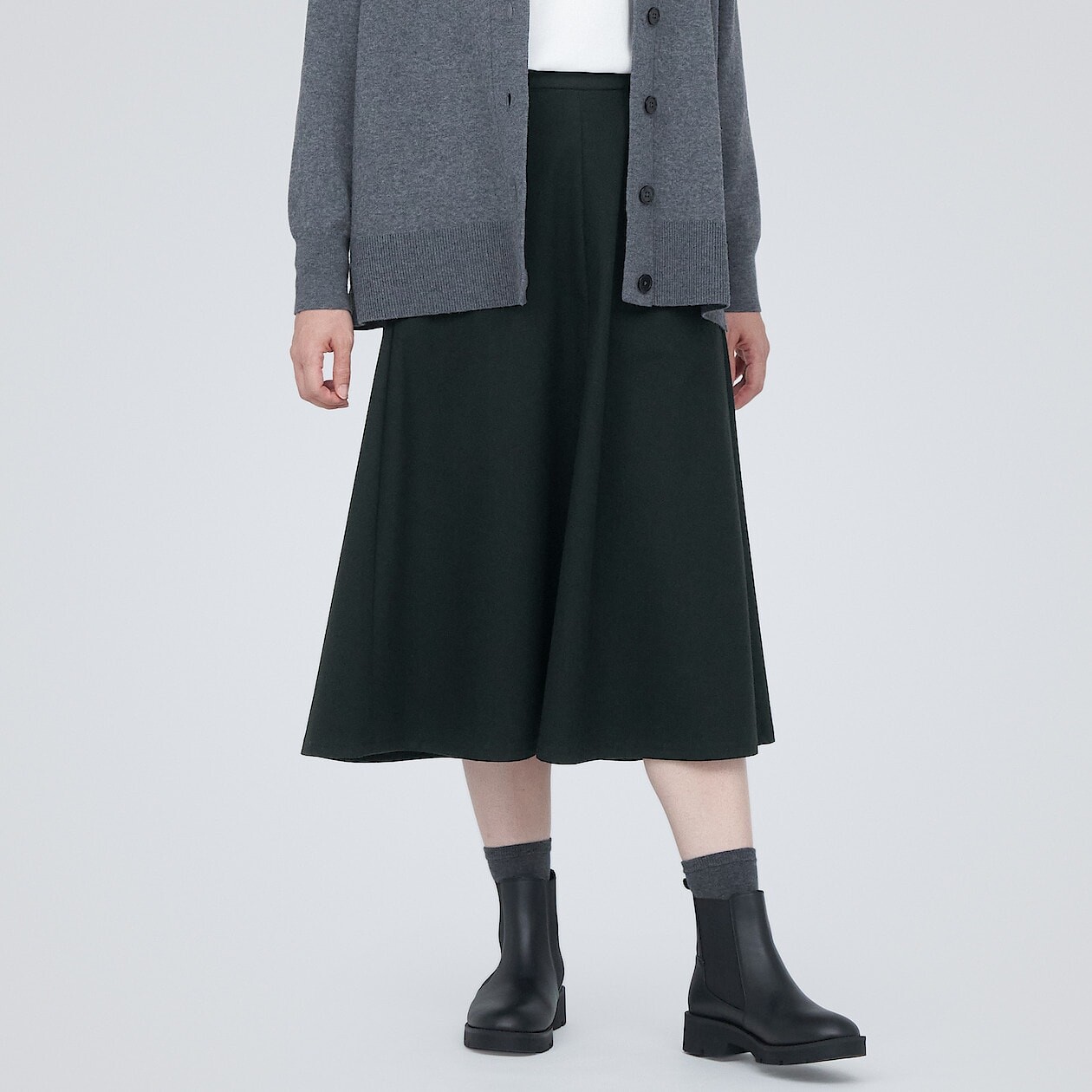 

Расклешенная юбка стрейч с начесом MUJI, черный