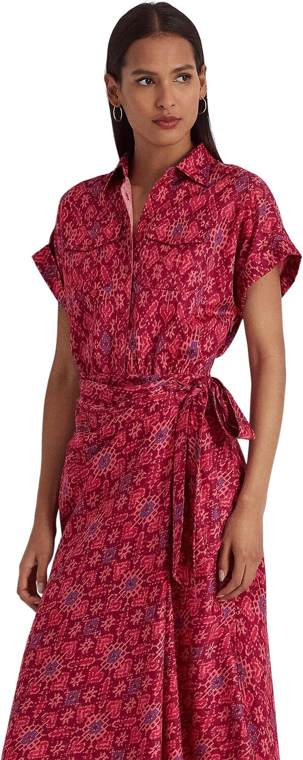 

Платье Petite с геопринтом Shantung и завязкой на талии LAUREN Ralph Lauren, цвет Fuchsia Multi
