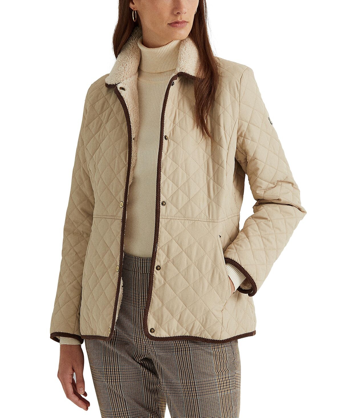 

Женское стеганое пальто с воротником из искусственного шерпа Lauren Ralph Lauren