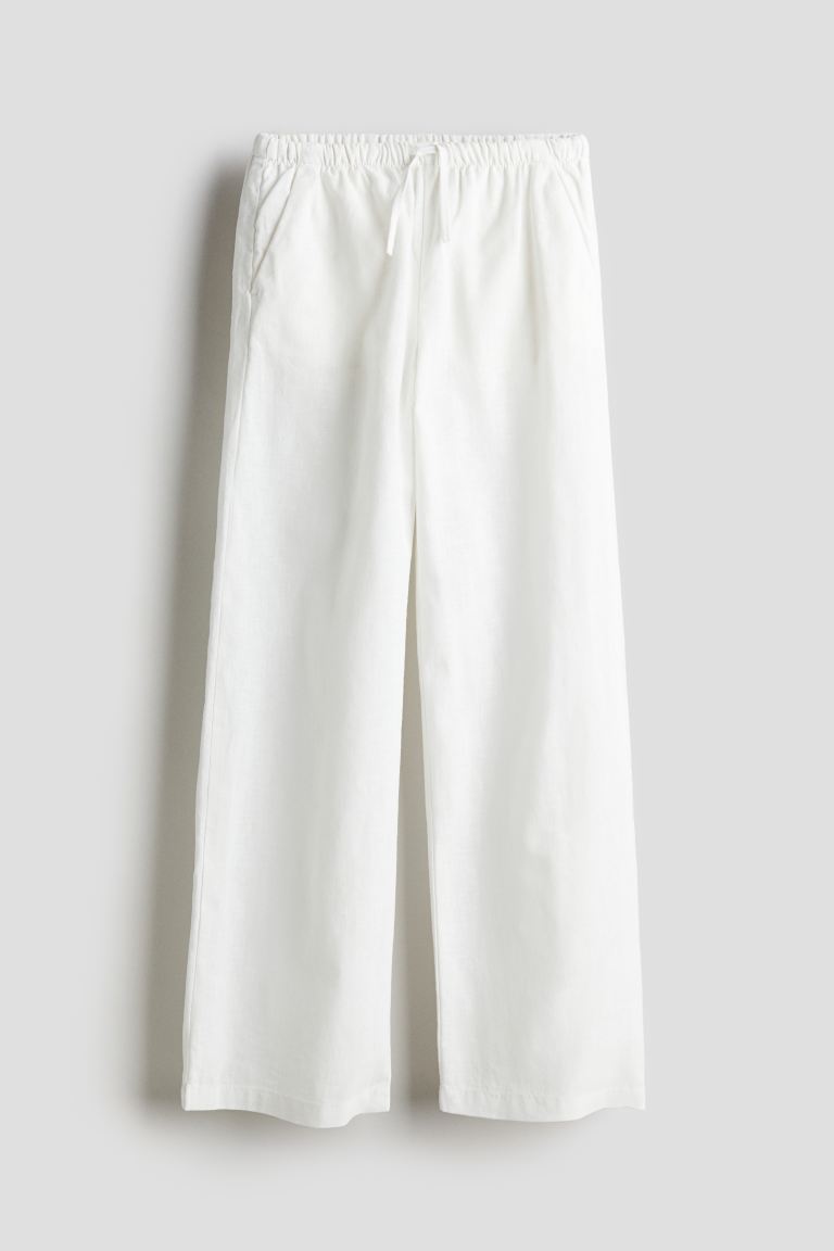 Широкие брюки без застежки из смесового льна H&M, белый