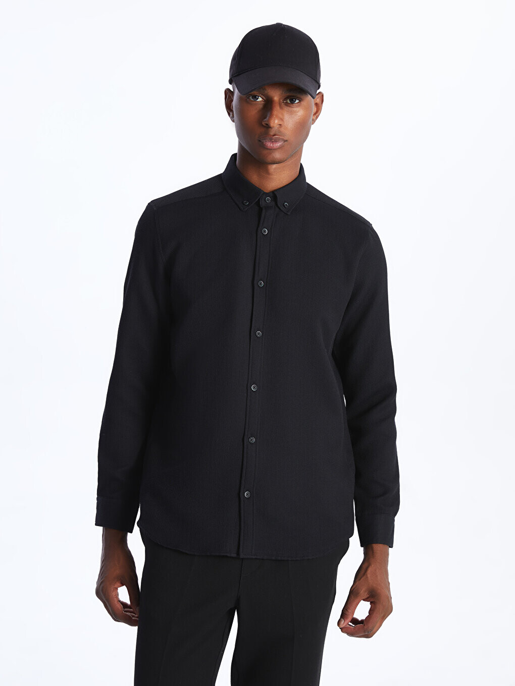 

Мужская рубашка Добби Slim Fit с длинным рукавом LCW Vision, новый черный