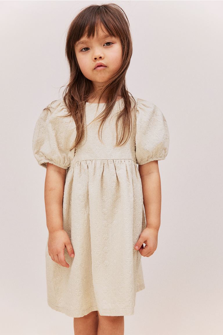 Платье из хлопка с вышивкой H&M, бежевый