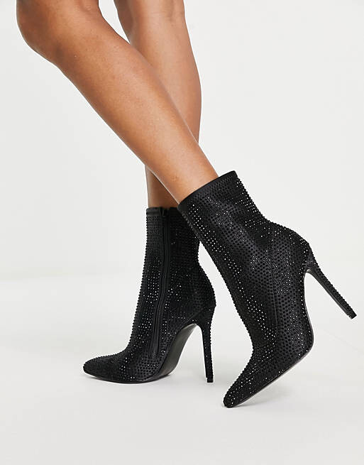 

Черные ботинки-носки на каблуке с украшением ASOS DESIGN Esme