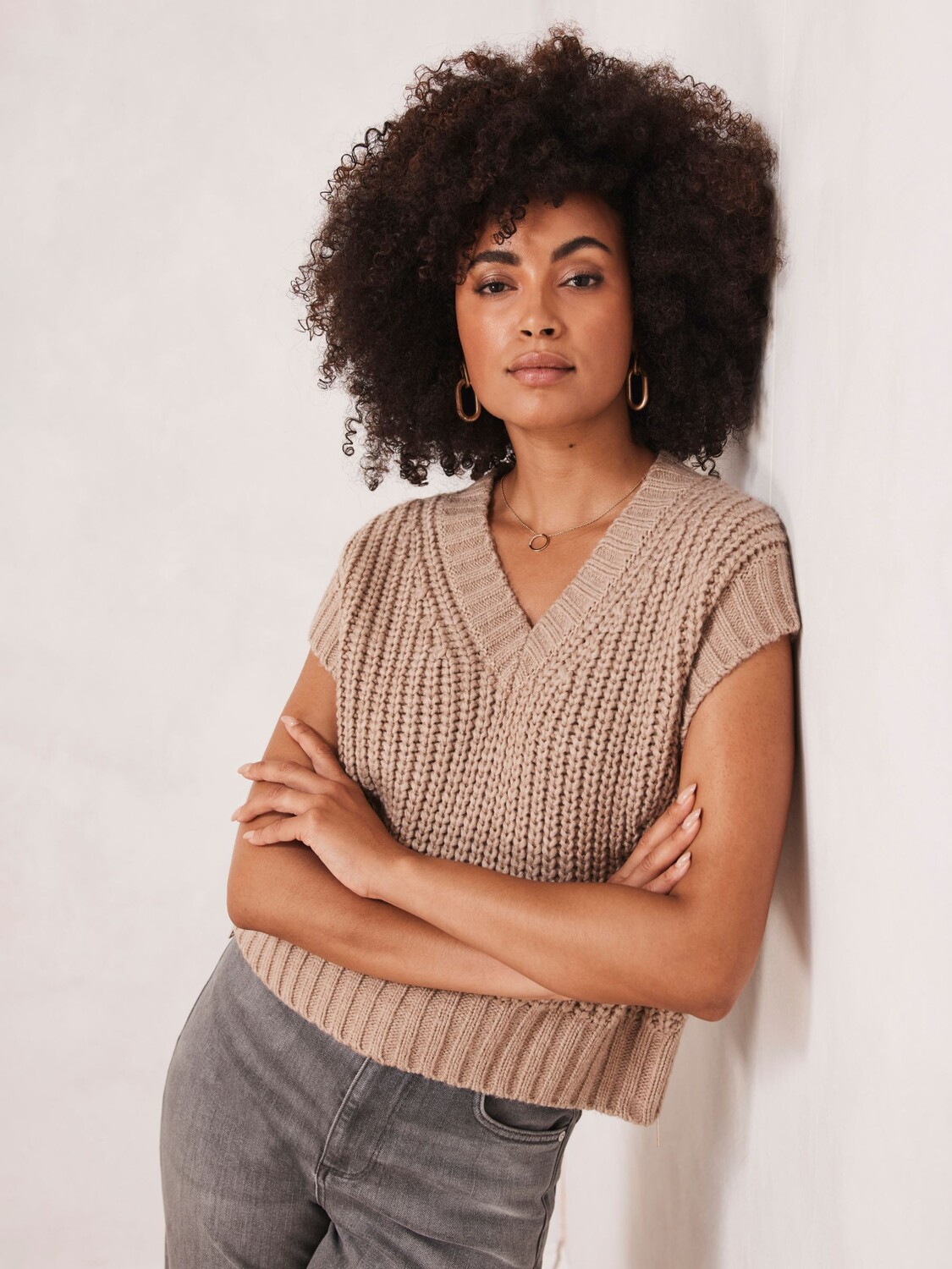 

Вязаный топ без рукавов Mint Velvet, коричневый кэмел