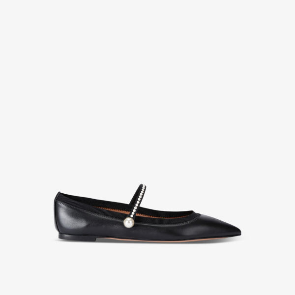 

Кожаные балетки Romy, украшенные жемчугом Aquazzura, черный