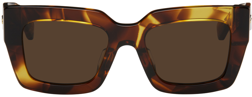 Классические прямоугольные солнцезащитные очки черепаховой расцветки с лентой Bottega Veneta