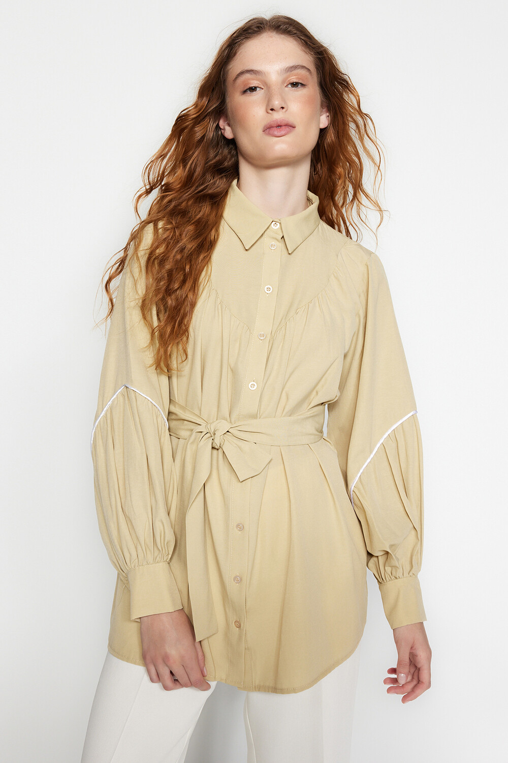 

Рубашка - Бежевый - Свободный крой Trendyol Modest, бежевый