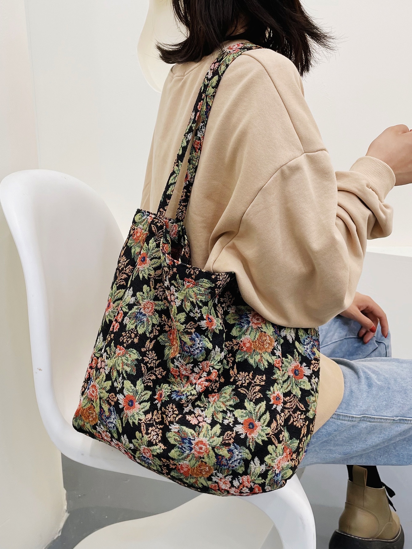 Большая сумка через плечо с цветочным узором, многоцветный цена и фото