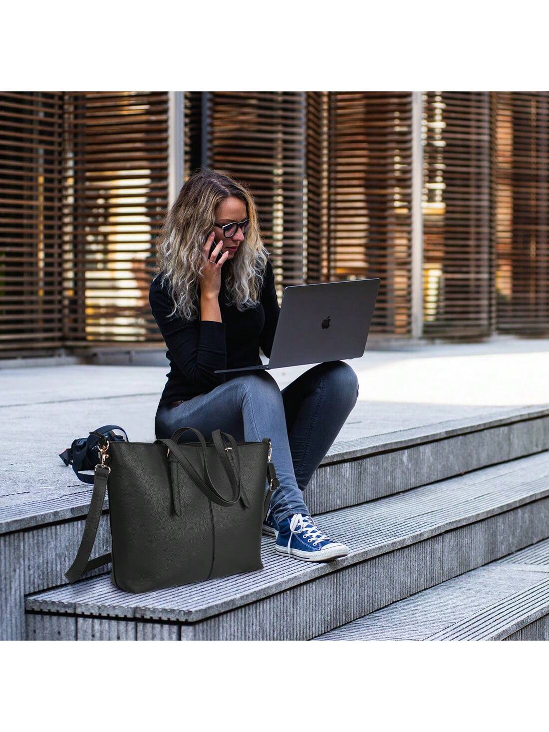 Женская водонепроницаемая кожаная сумка для ноутбука 15, черный
