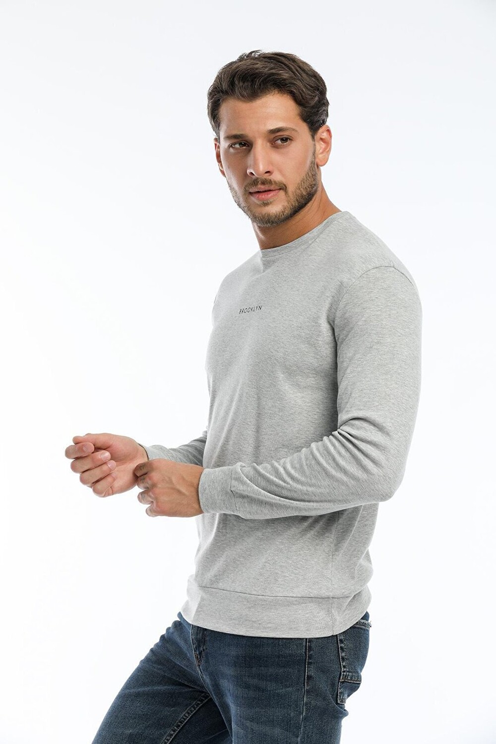 

Мужская тонкая толстовка с круглым вырезом Slim Fit Brookyln SPR22SW102 Süperlife, светло-серый