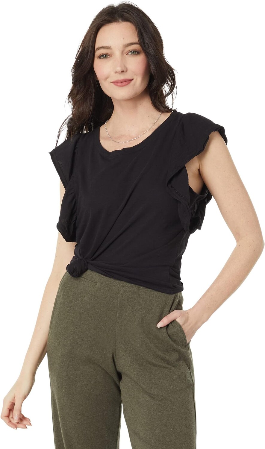 

Футболка PACT Tissue Slub Femme Ruffle Tee, черный